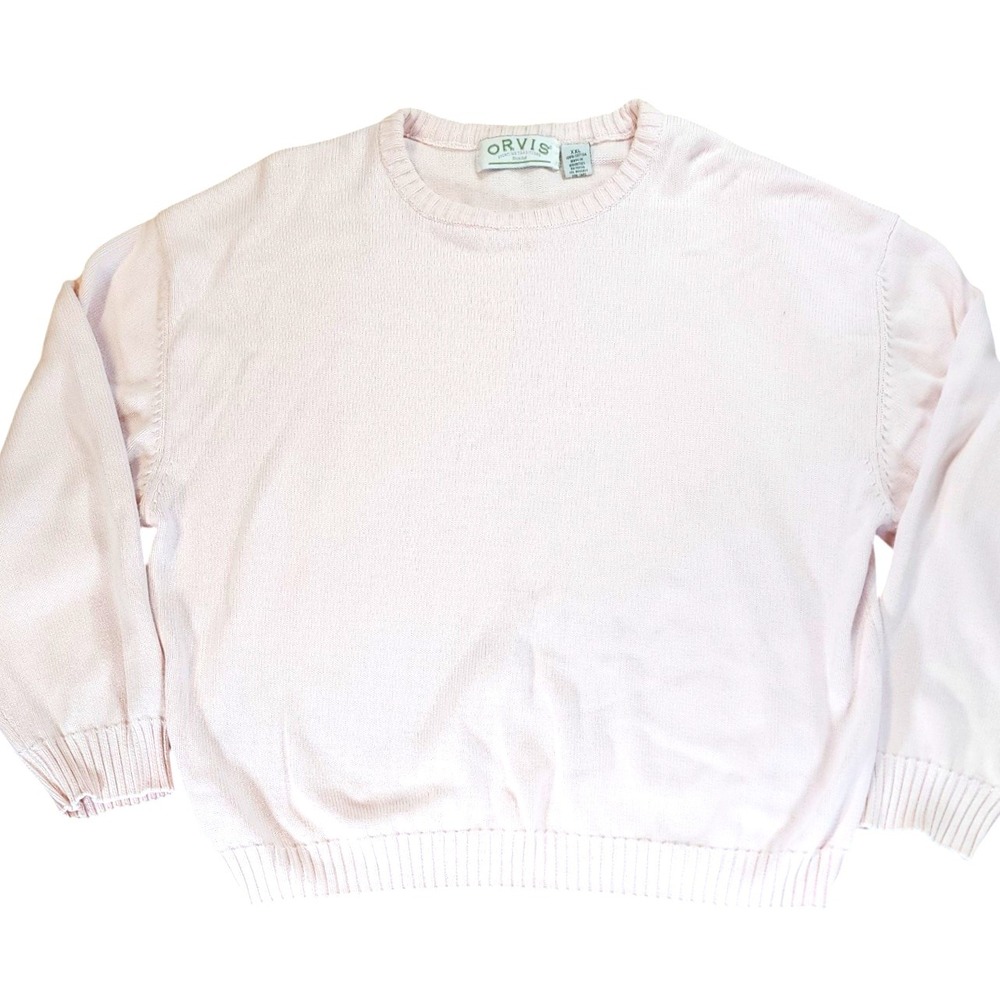 Orvis Womens XXL Cotton Sweater Light Pink Crew Neck Long Sleeve Pullover - Picture 3 of 5